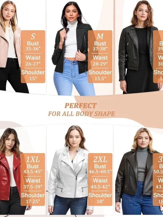 Women's Elegant Faux Leather Zip Up Moto Biker Jacket Zipper Long Sleeves Grey - Picture 5 of 6